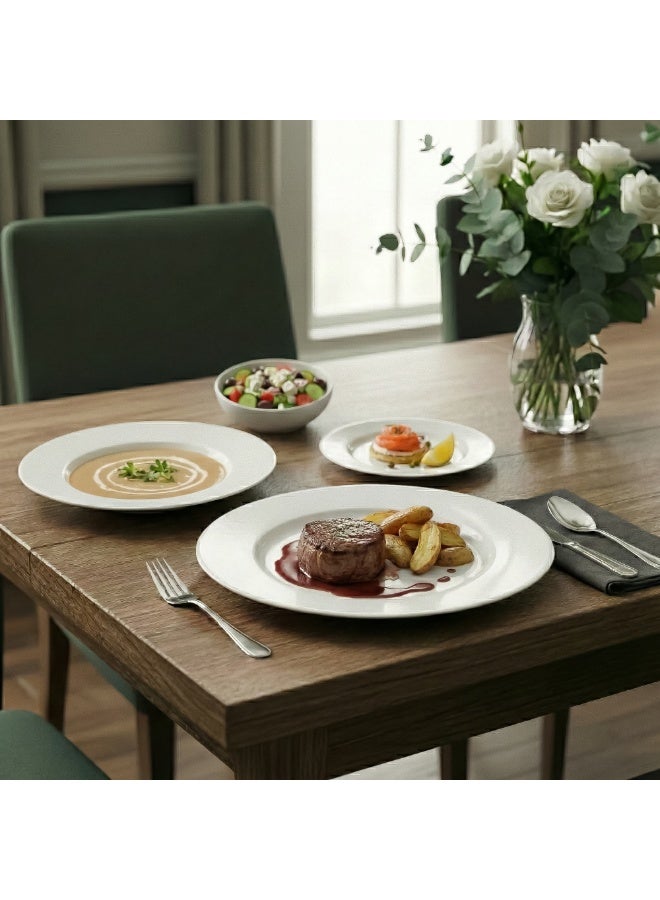 Luminarc White 4 PCS Ceramic Dinner Set  Soup Plate 22cm Dinner Plate 24cm Dessert Plate 19cm Bowl 9.5cm Tableware Set for Home & Restaurant - Image 3